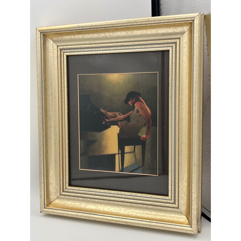 Chuck Hamilton "Jazz Mine" Framed Artwork Woman Piano Signed 2002